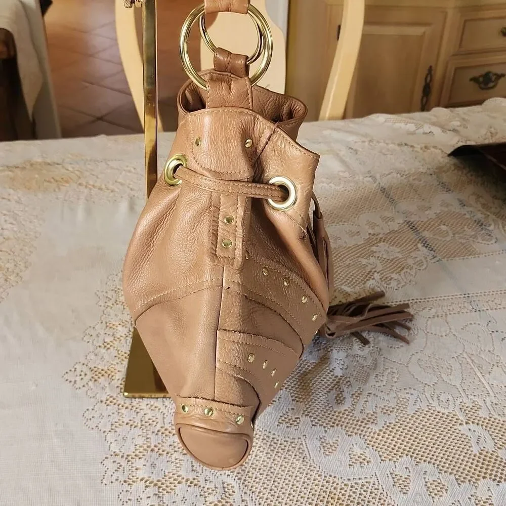 Vintage Bulga tan studded leather hobo bag
